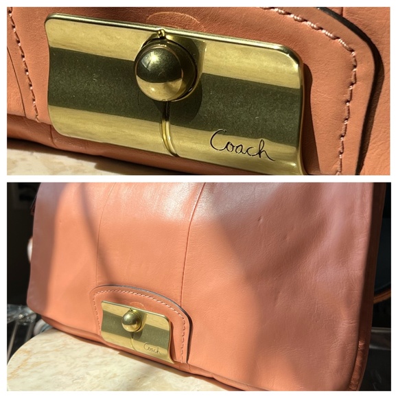 COACH Kristin Calf Leather Oversized Clutch in Coral - Picture 3 of 16